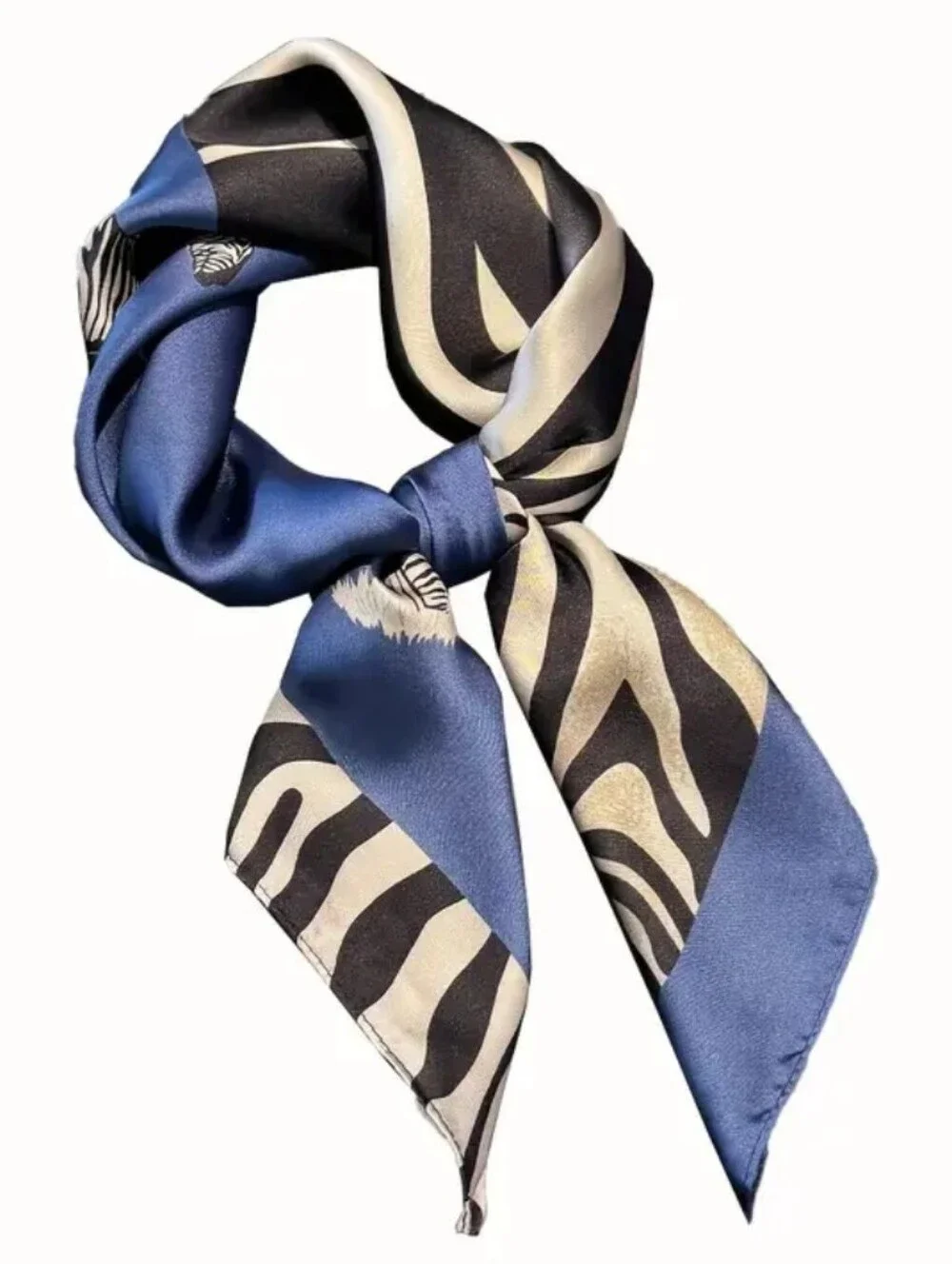 Silk-feel Blue Zebra PrintScarf  Head Scarf , Neck Scarf